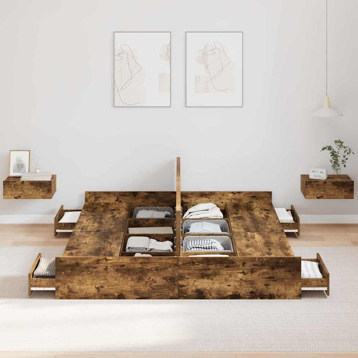 Cadru de pat cu depozitare cu sertar Stejar afumat 140 x 200 cm - WALTI WALTI
