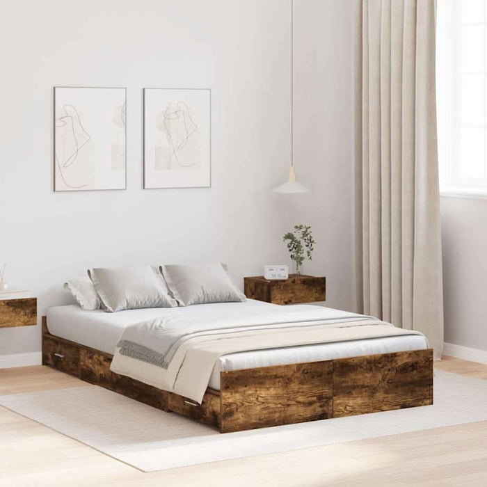 Cadru de pat cu depozitare cu sertar Stejar afumat 120 x 200 cm - WALTI WALTI