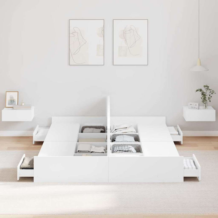 Cadru de pat cu depozitare Alb 140 x 190 cm Lemn compozit - WALTI WALTI