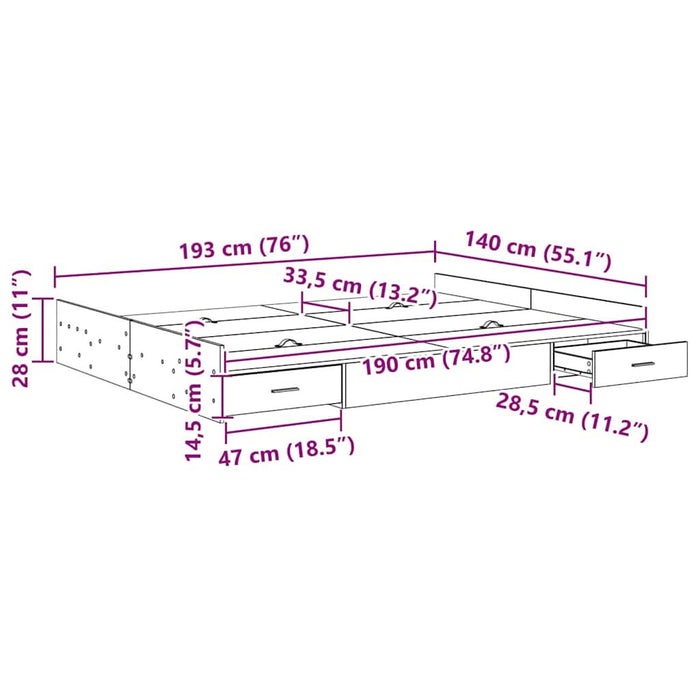 Cadru de pat cu depozitare cu headboard sonoma gri 140 x 190 cm - WALTI WALTI