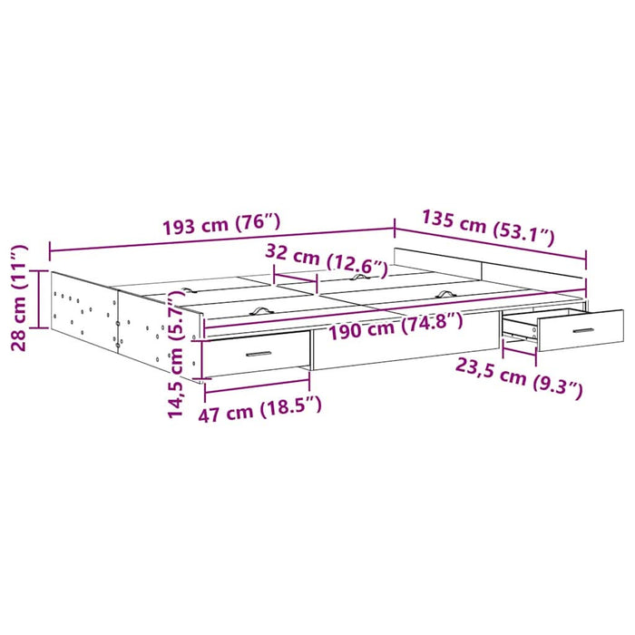 Cadru de pat cu depozitare Alb 135 x 190 cm Lemn compozit - WALTI WALTI