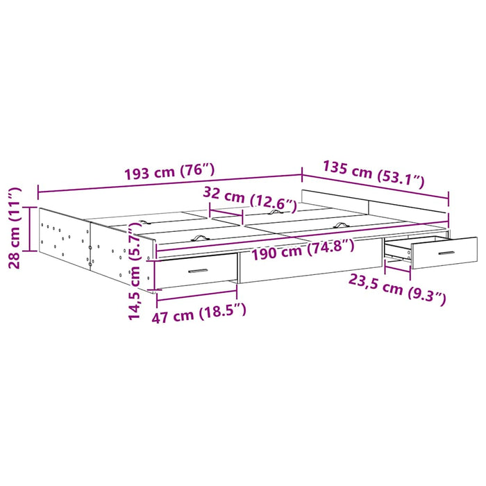 Cadru de pat cu depozitare cu headboard sonoma gri 135 x 190 cm - WALTI WALTI