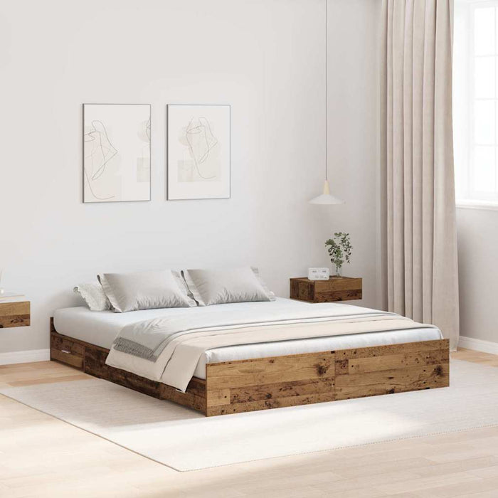 Cadru de pat cu depozitare cu headboard Lemn vechi 135 x 190 cm - WALTI WALTI
