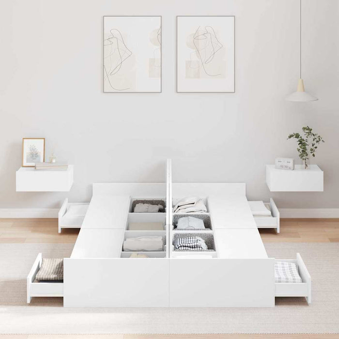 Cadru de pat cu depozitare Alb 120 x 190 cm Lemn compozit - WALTI WALTI