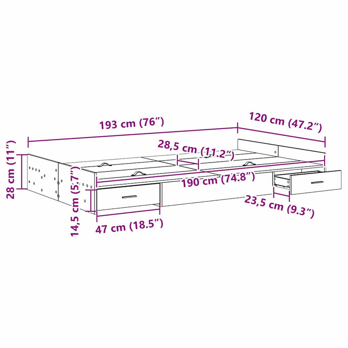Cadru de pat cu depozitare Alb 120 x 190 cm Lemn compozit - WALTI WALTI