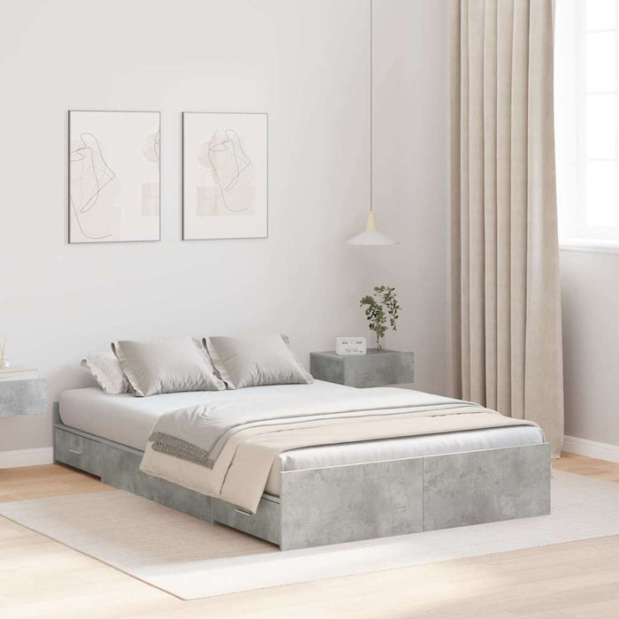 Cadru de pat cu depozitare Gri beton 120 x 190 cm Lemn compozit - WALTI WALTI