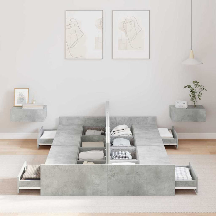 Cadru de pat cu depozitare Gri beton 120 x 190 cm Lemn compozit - WALTI WALTI