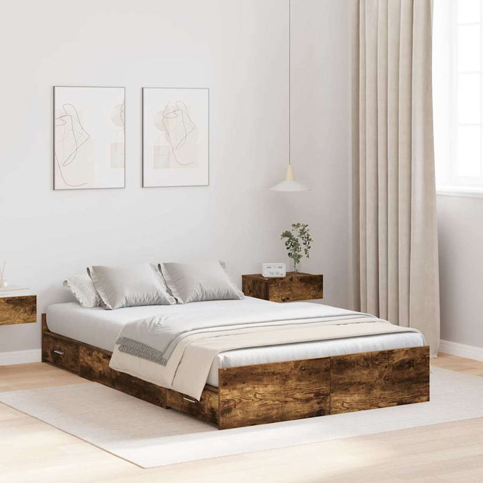 Cadru de pat cu depozitare cu sertar Stejar afumat 120 x 190 cm - WALTI WALTI
