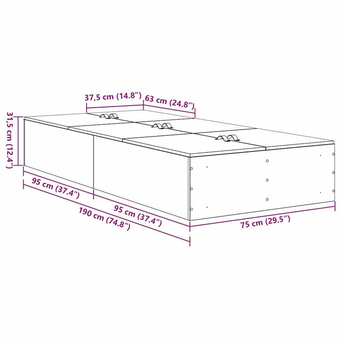 Cadru de pat Stejar afumat 190 x 75 x 31.5 cm Lemn compozit - WALTI WALTI