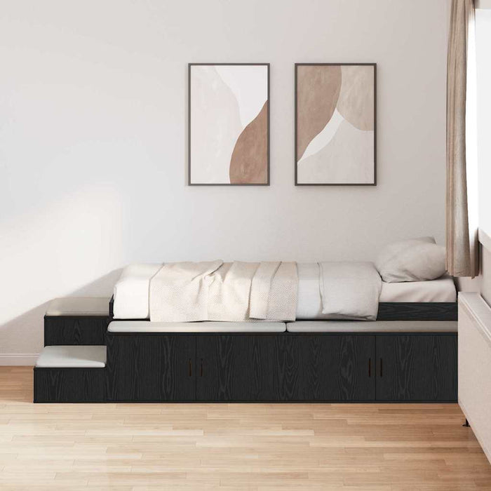 Cadru de pat cu depozitare Stejar Negru 90 cm Lemn prelucrat WALTI