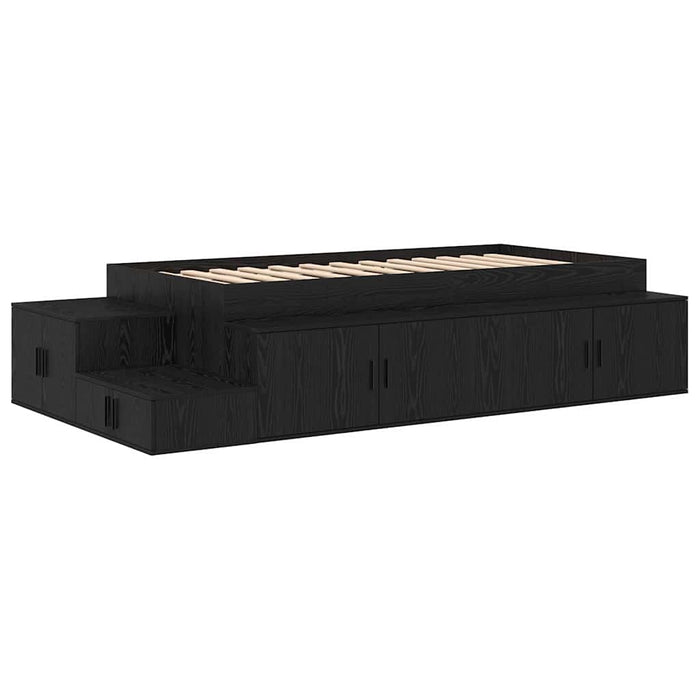 Cadru de pat cu depozitare Stejar Negru 90 cm Lemn prelucrat WALTI