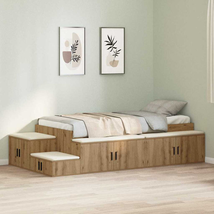 Cadru de pat cu depozitare stejar artizanal 234 x 103 x 53.5 cm - WALTI WALTI
