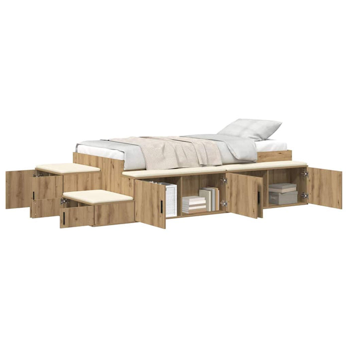 Cadru de pat cu depozitare stejar artizanal 234 x 103 x 53.5 cm - WALTI WALTI
