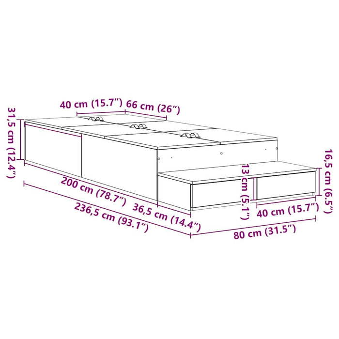 Cadru de pat cu depozitare Stejar negru 236.5 x 80 x 31.5 cm - WALTI WALTI