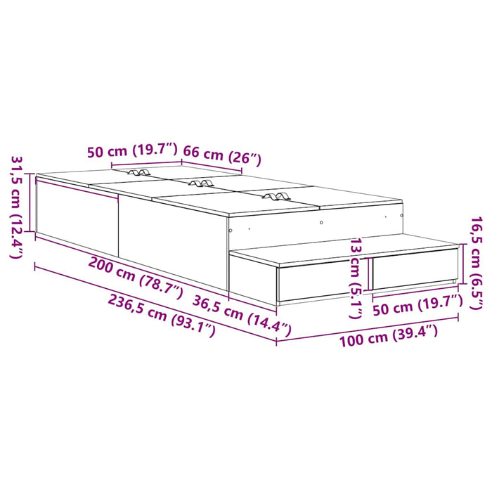 Cadru de pat cu depozitare sonoma gri 236.5 x 100 x 31.5 cm - WALTI WALTI