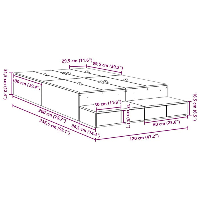 Cadru de pat cu depozitare Gri din beton 236.5 x 120 x 31.5 cm - WALTI WALTI