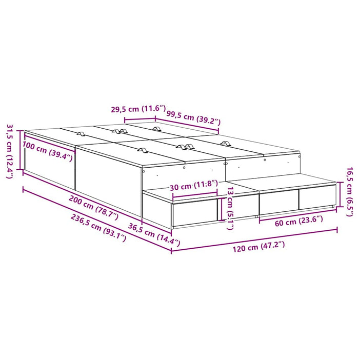 Cadru de pat cu depozitare sonoma gri 236.5 x 120 x 31.5 cm - WALTI WALTI