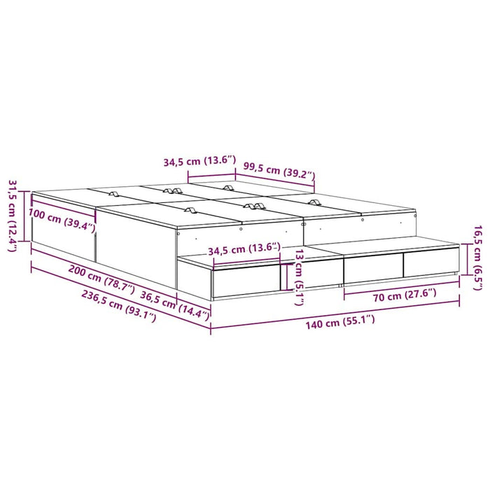 Cadru de pat cu depozitare cu sertar Alb 236.5 x 140 x 31.5 cm - WALTI WALTI