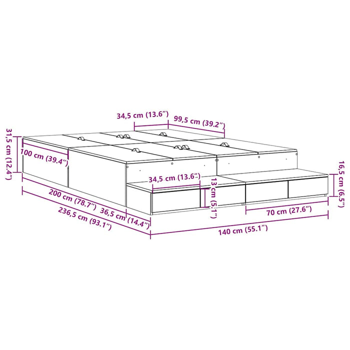 Cadru de pat cu depozitare sonoma gri 236.5 x 140 x 31.5 cm - WALTI WALTI