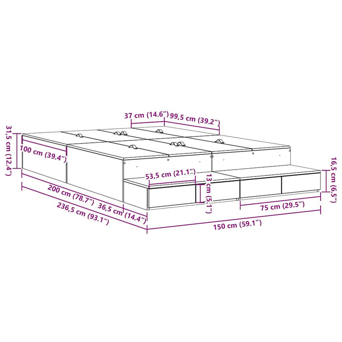 Cadru de pat cu depozitare Stejar fumuriu 236.5 x 150 x 31.5 cm - WALTI WALTI