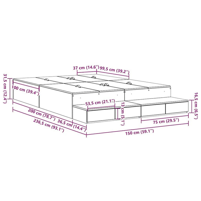 Cadru de pat cu depozitare Lemn vechi 236.5 x 150 x 31.5 cm - WALTI WALTI