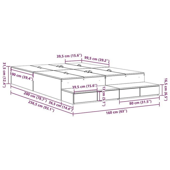 Cadru de pat cu depozitare Stejar Sonoma 236.5 x 160 x 31.5 cm - WALTI WALTI