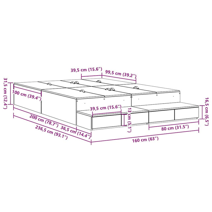 Cadru de pat cu depozitare Gri din beton 236.5 x 160 x 31.5 cm - WALTI WALTI