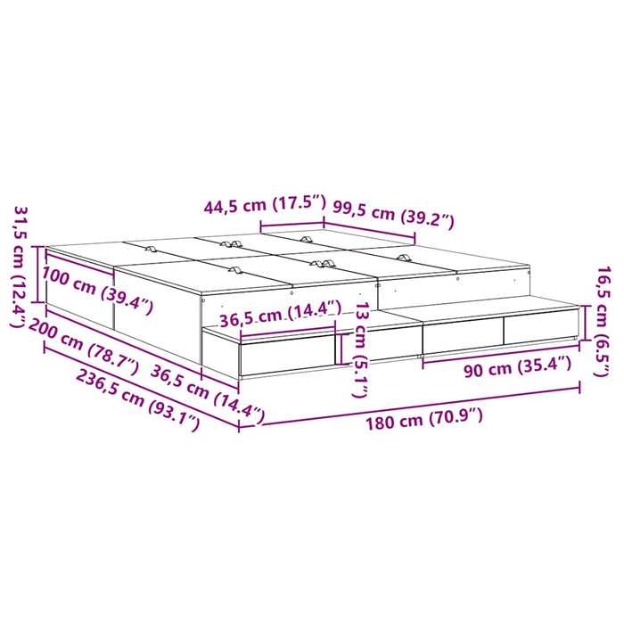 Cadru de pat cu depozitare Gri din beton 236.5 x 180 x 31.5 cm - WALTI WALTI