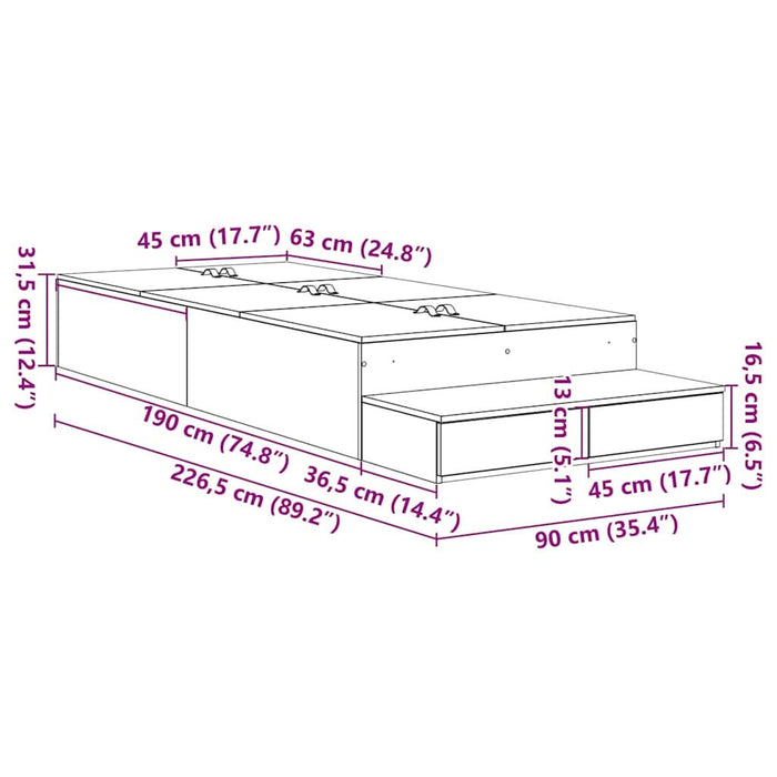 Cadru de pat cu depozitare cu sertar Alb 226.5 x 90 x 31.5 cm - WALTI WALTI