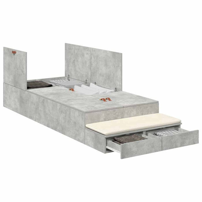 Cadru de pat cu depozitare Gri din beton 90 cm Lemn compozit WALTI