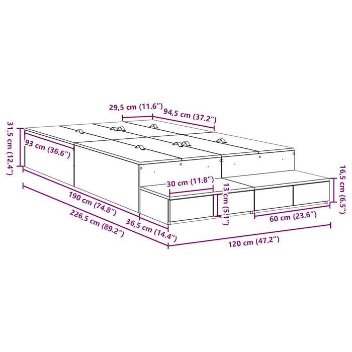 Cadru de pat cu depozitare Gri din beton 226.5 x 120 x 31.5 cm - WALTI WALTI