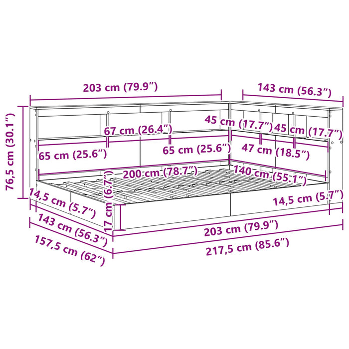 Pat bibliotecă Gri beton 140 x 200 cm Lemn compozit WALTI