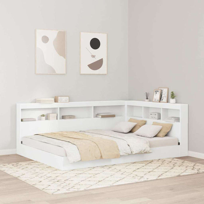 Pat bibliotecă cu headboard Alb 150 x 200 cm Lemn compozit WALTI
