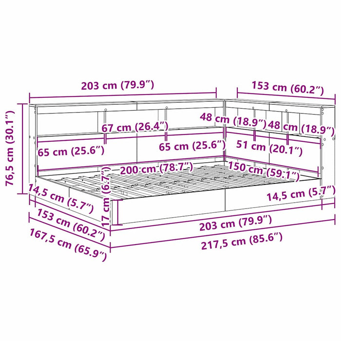 Pat bibliotecă cu headboard Alb 150 x 200 cm Lemn compozit WALTI