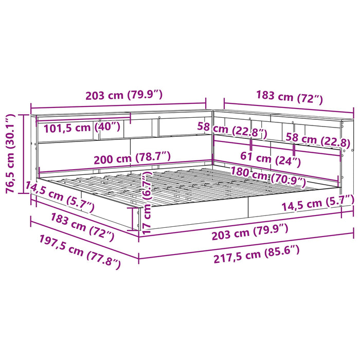 Pat bibliotecă Gri beton 180 x 200 cm Lemn compozit - WALTI WALTI