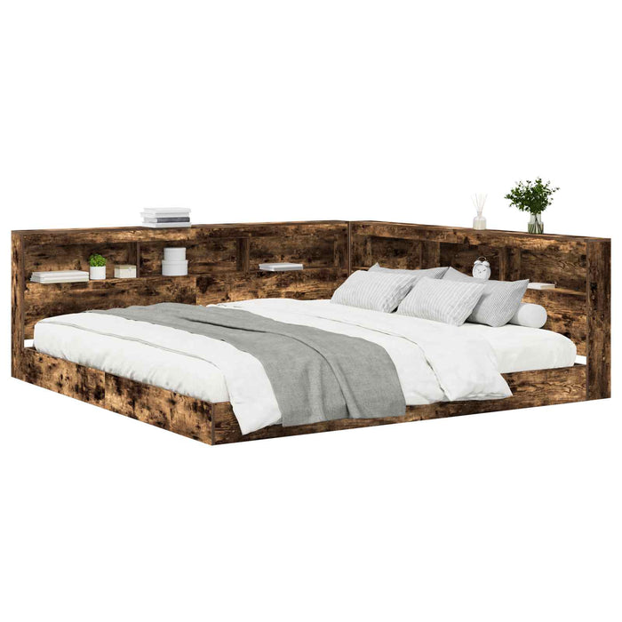Pat bibliotecă Stejar afumat 180 x 200 cm Lemn compozit - WALTI WALTI