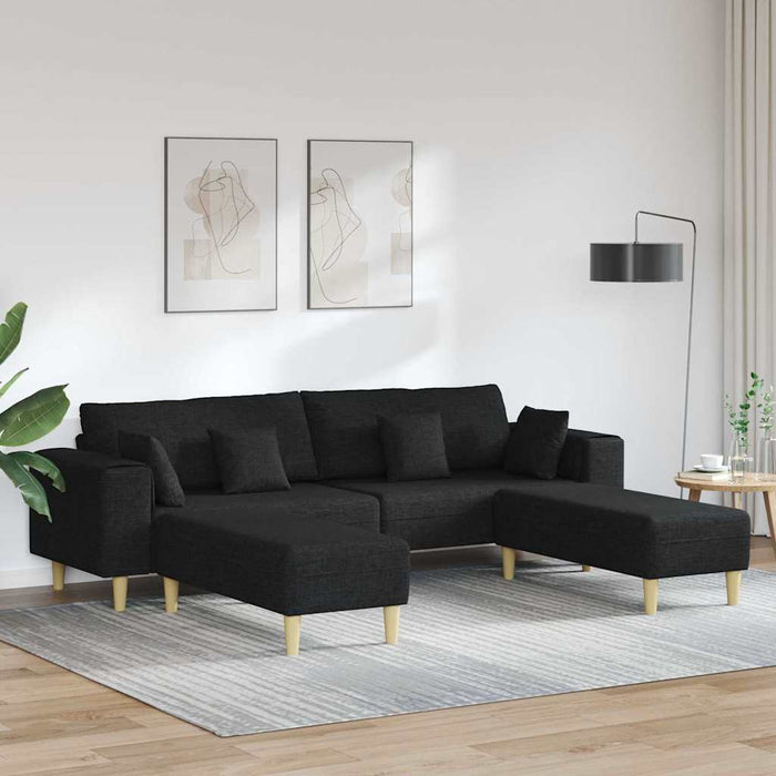 Sofa din material textil cu pernă 3 pcs Negru 208 cm țesătură - WALTI WALTI