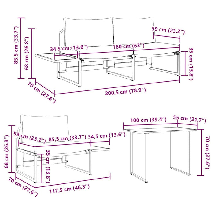 Set de masă pentru grădină 3 pcs Gri deschis Oțel - WALTI WALTI