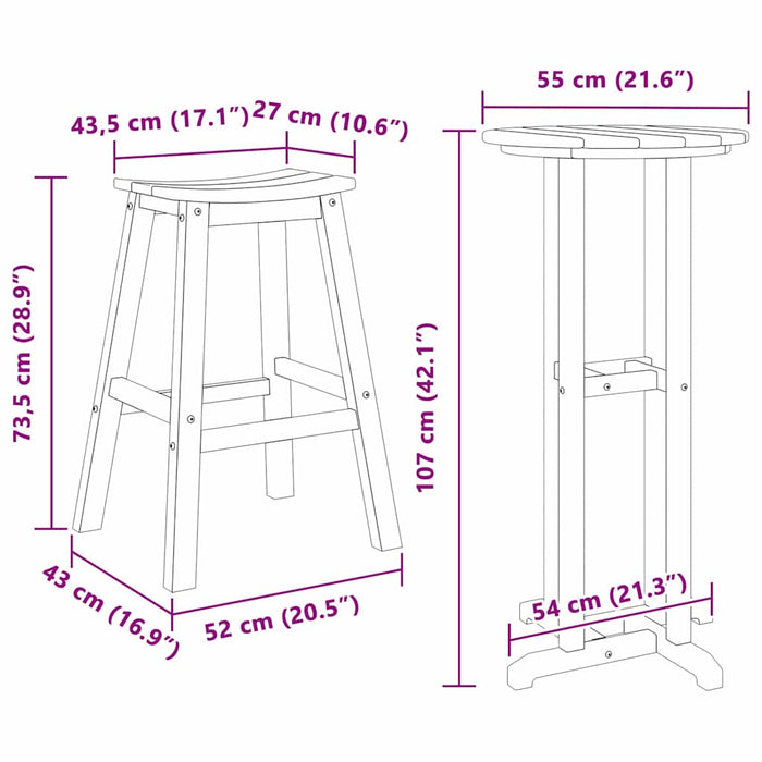 Set bar de grădină 3 pcs Negru HDPE - WALTI WALTI