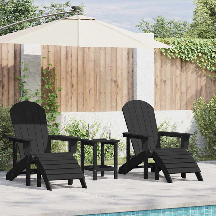 Set 2 scaune Adirondack cu suport pentru picioare, negre din HDPE. - WALTI WALTI