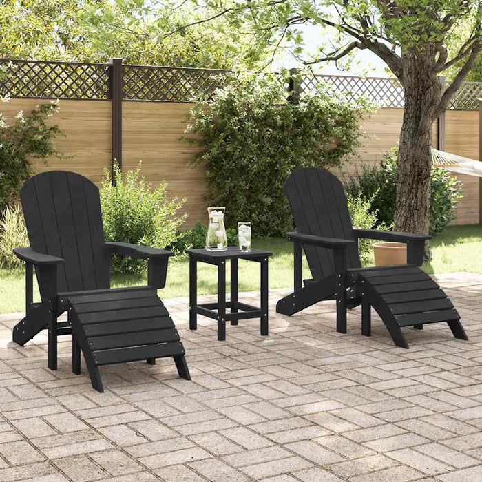 Set 2 scaune Adirondack cu suport pentru picioare, negre din HDPE. - WALTI WALTI