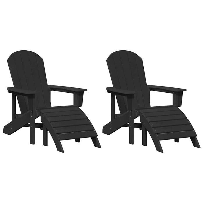 Set 2 scaune Adirondack cu suport pentru picioare, negre din HDPE. - WALTI WALTI