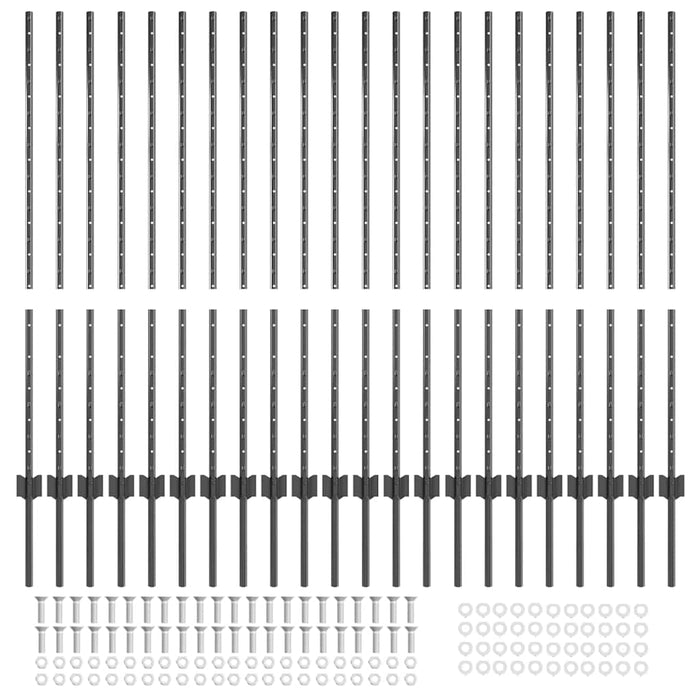 Stâlpi de gard argintii 44 pcs Gri Metal - WALTI WALTI