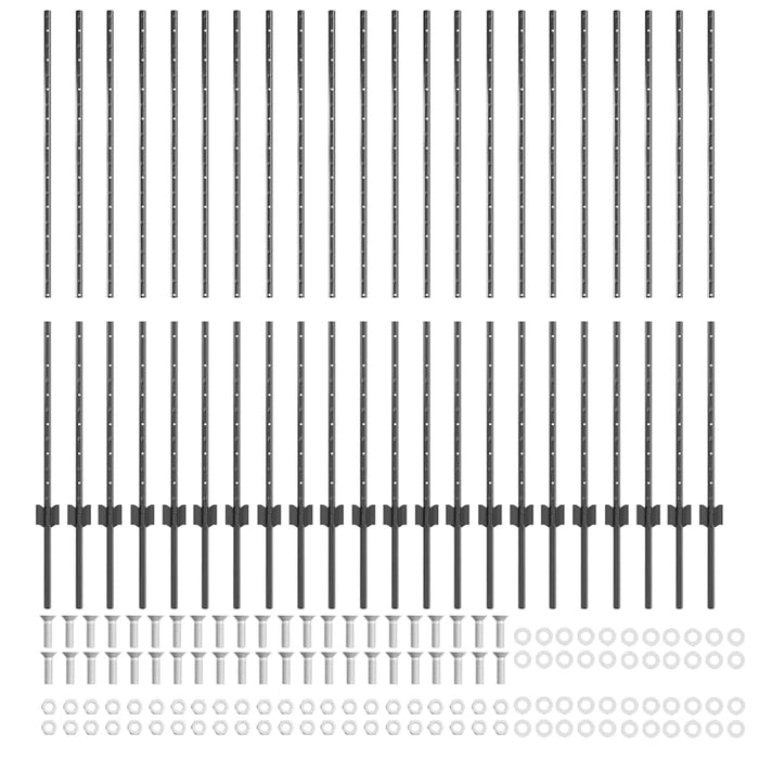 Stâlpi de gard argintii 44 pcs Gri Metal - WALTI WALTI