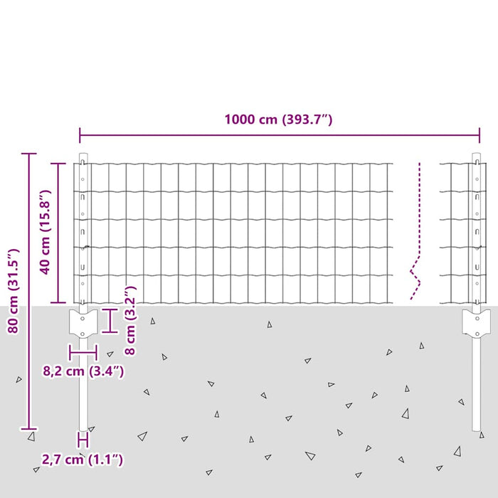 Îngrădire cu stâlpi Verde 0.4 x 10 m Oțel - WALTI WALTI