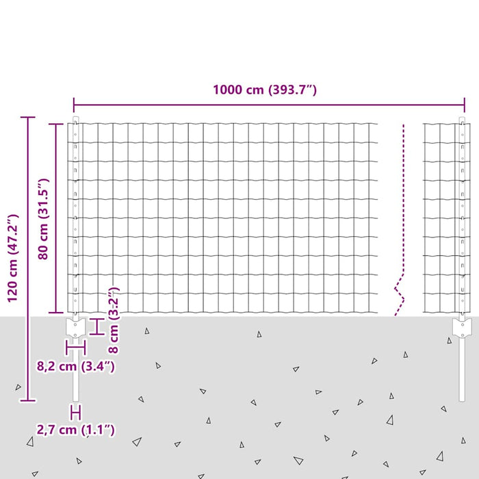 Gard cu Stâlp Verde 0,8 x 10 m Oțel - WALTI WALTI