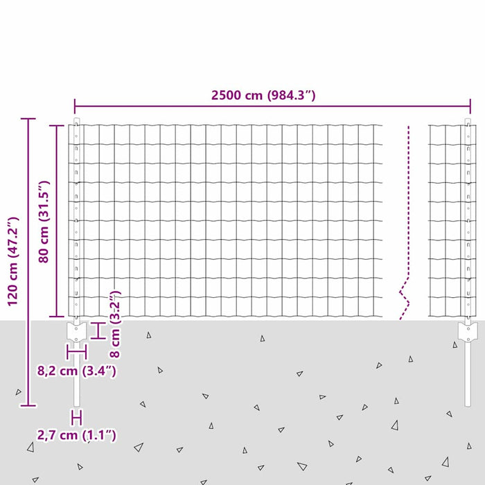 Gard cu Stâlp Verde 0,8 x 25 m Oțel - WALTI WALTI