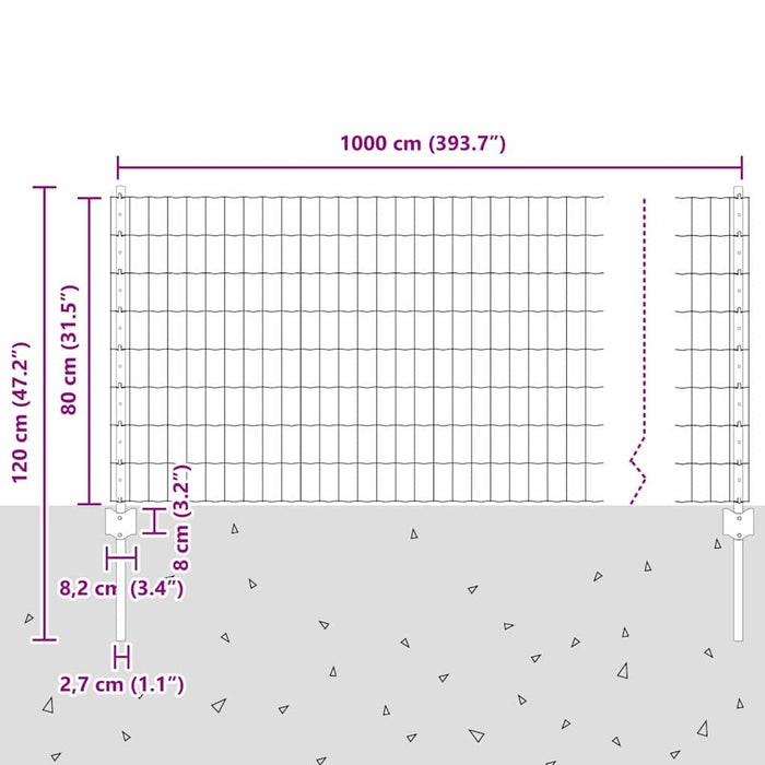 Îngrădire cu stâlpi Gri 0.8 x 10 m Oțel - WALTI WALTI