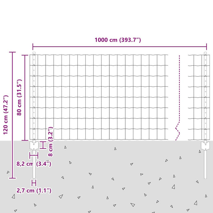 Îngrădire cu stâlpi Gri 0.8 x 10 m Oțel - WALTI WALTI