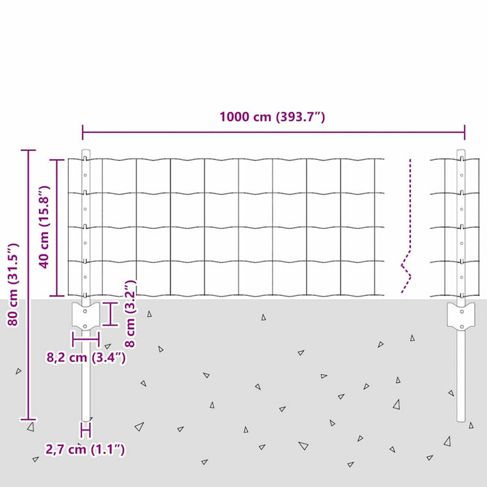 Îngrădire cu stâlpi Gri 0.4 x 10 m Oțel - WALTI WALTI